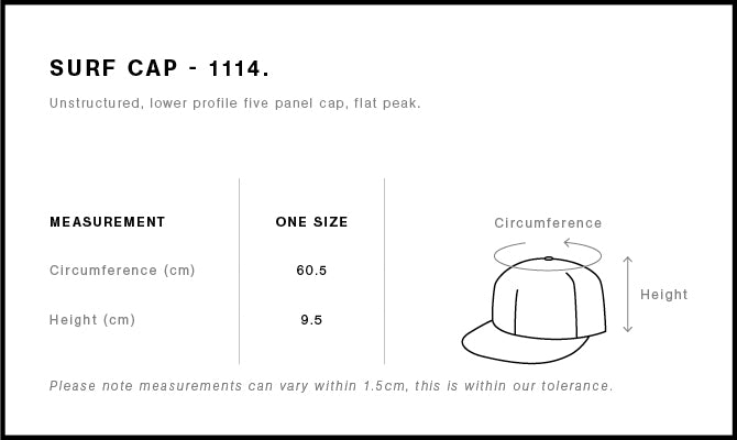 Size guide for PepTalk Logo | Surf Cap