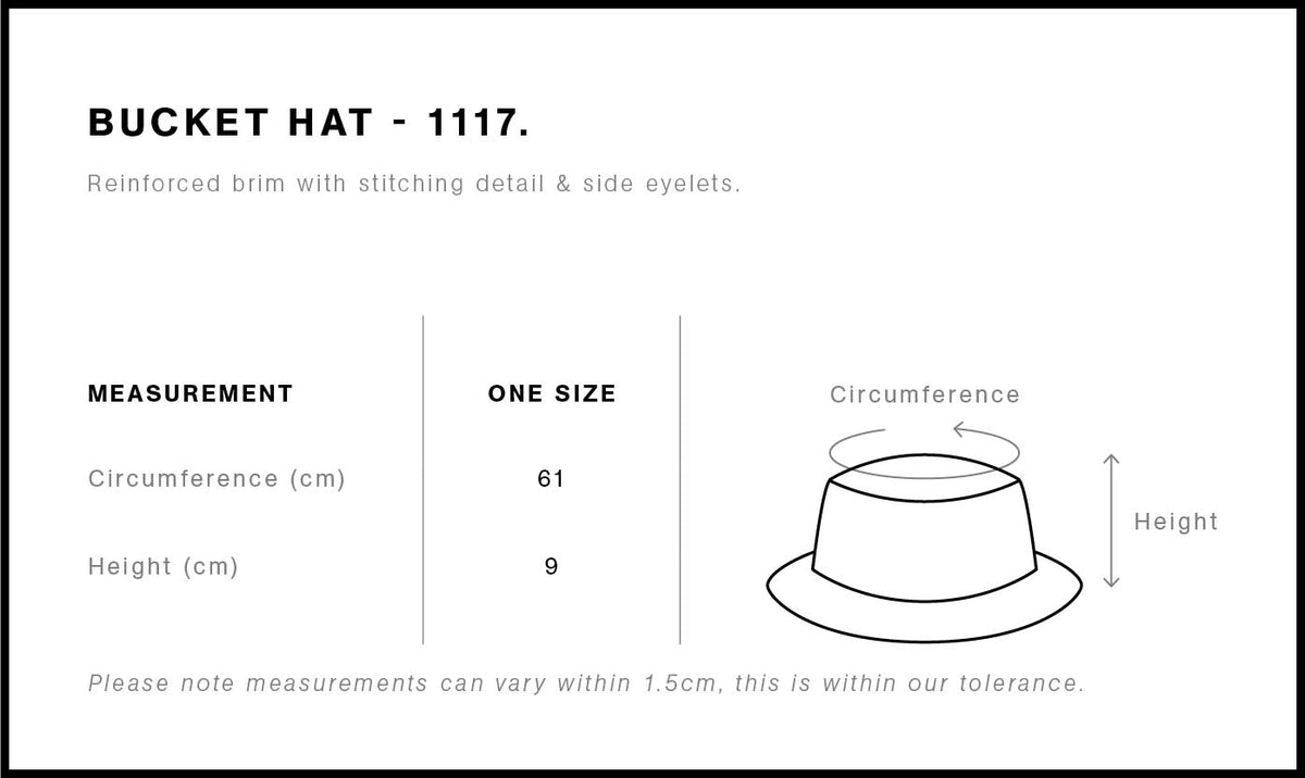 Size guide for PepTalk Logo Portrait Blue | Bucket Hat