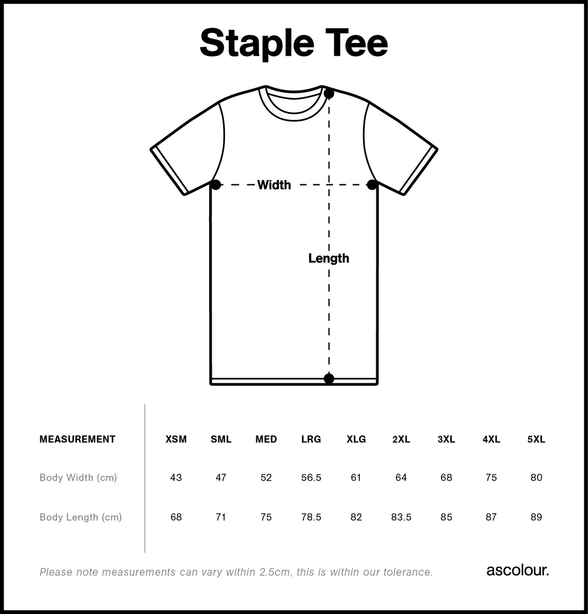 Size guide for "Say What Matters" (Men's Fit) | PepTalk Staple Tee