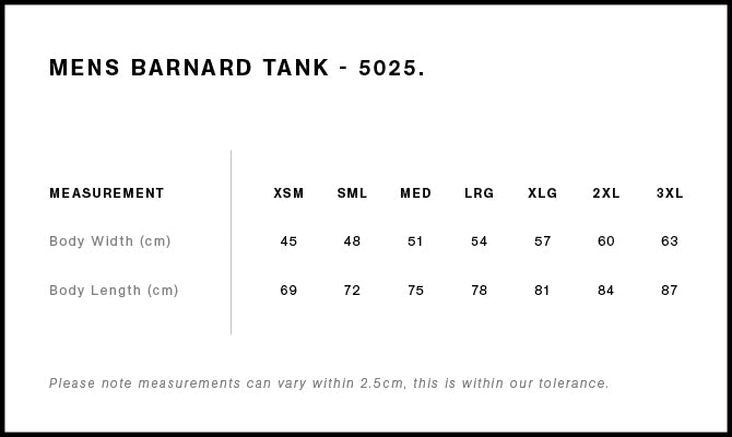 Size guide for "Say What Matters" (Men’s Fit) | PepTalk Barnard Tank