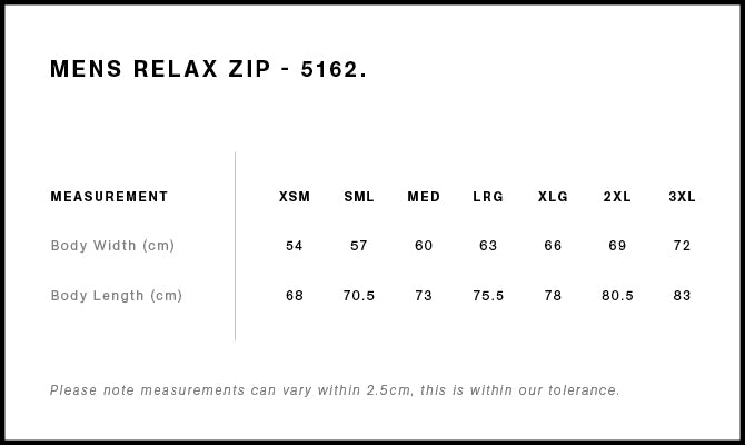Size guide for PepTalk Logo Navy (Men’s Fit) | PepTalk Relax Zip
