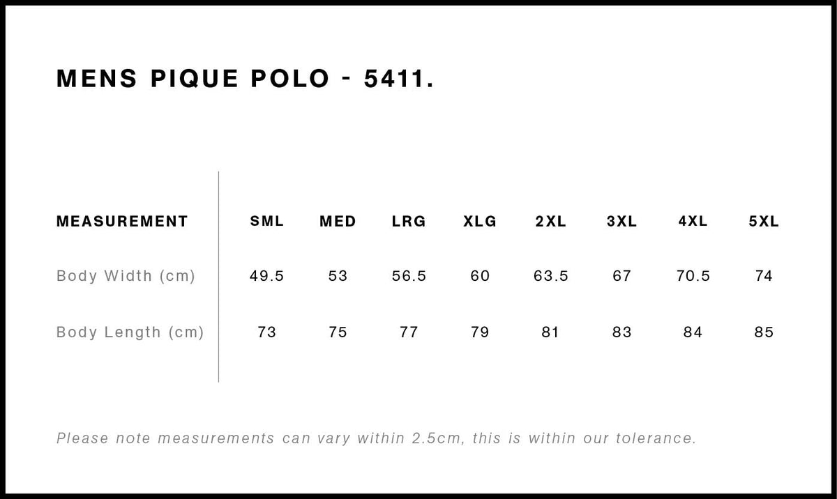 Size guide for PepTalk Logo Portrait Blue (Men’s Fit) | PepTalk Pique Polo