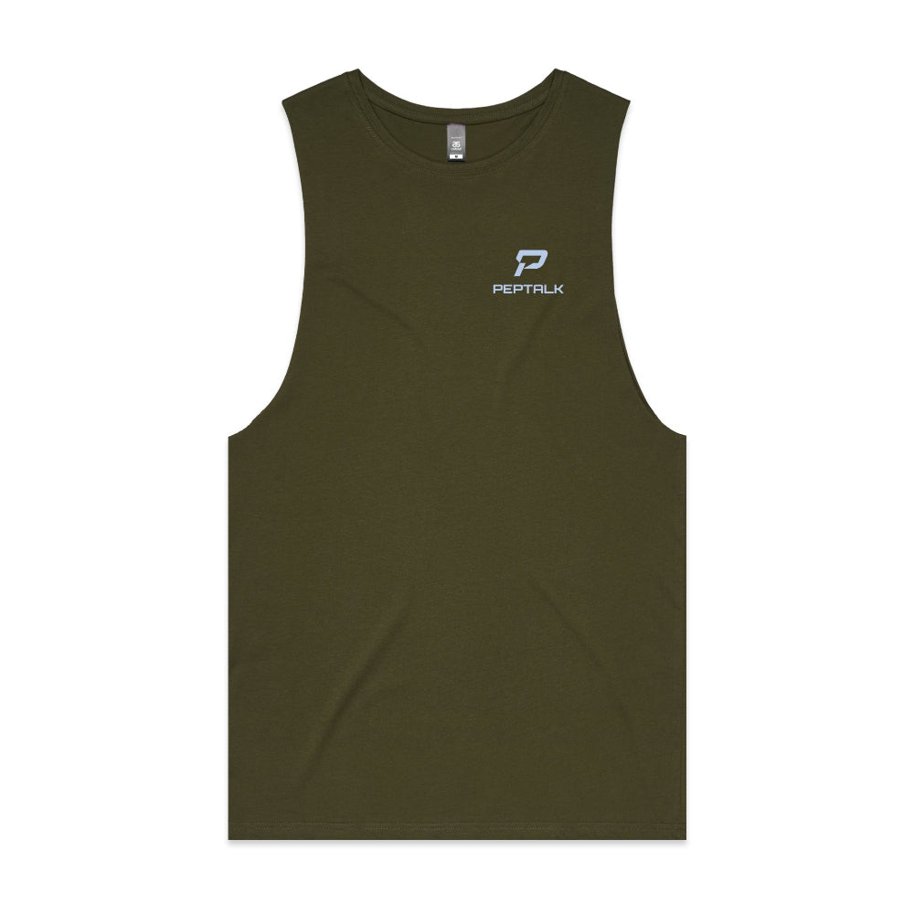 Army colour barnard tank with blue portrait PepTalk logo on white background