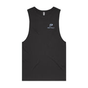 Coal colour barnard tank with blue portrait PepTalk logo on white background