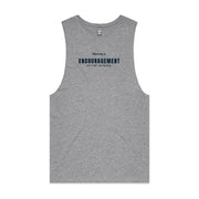 Grey men's tank top with "Encouragement Anytime Anywhere" design