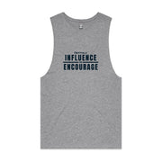 Grey men's tank top with "Influence and Encourage" design