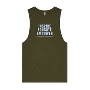 Army men's tank top with "Inspire Educate Empower" design