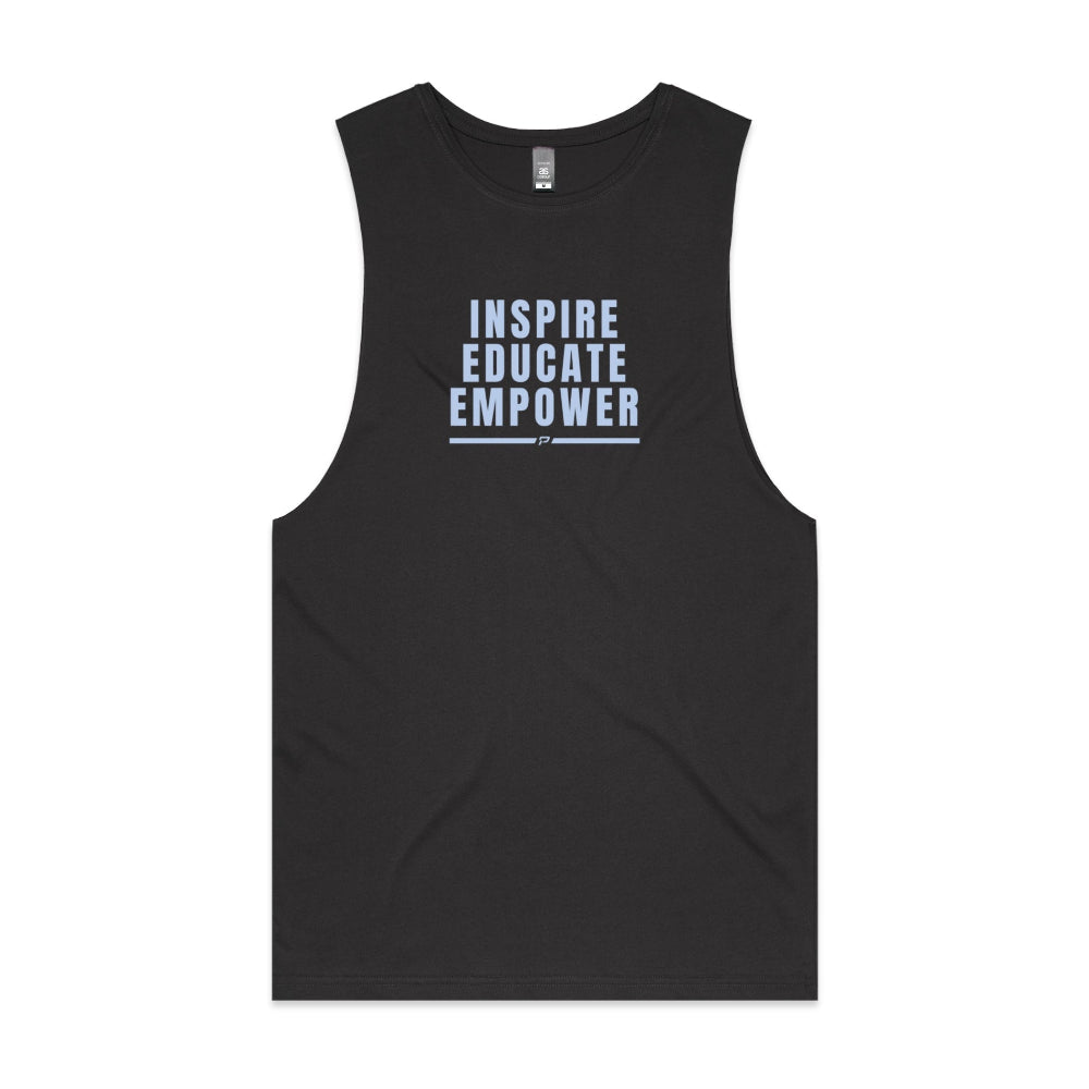 Coal men's tank top with "Inspire Educate Empower" design