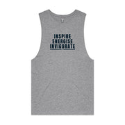 Grey men's tank top with "Inspire Energise Invigorate" design