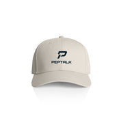Bone colour cap with Peptalk logo on a white background