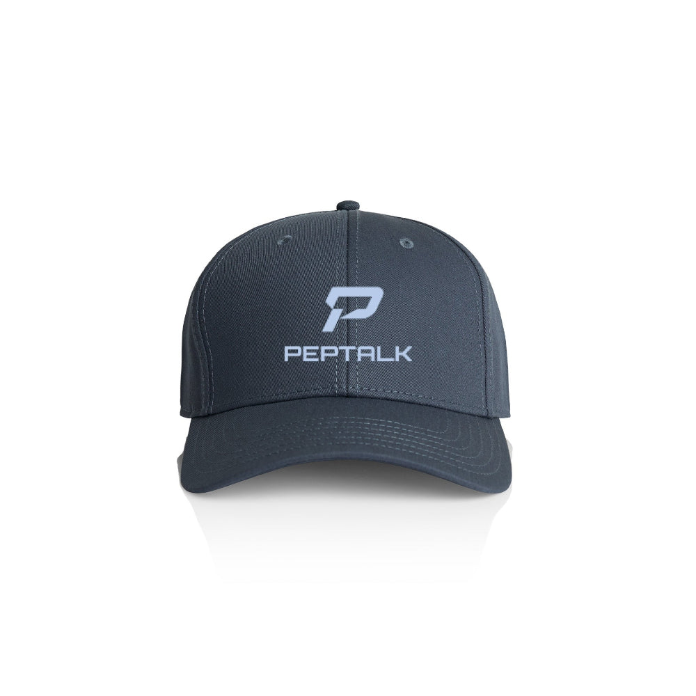 Petrol blue cap with 'Peptalk' logo on a white background