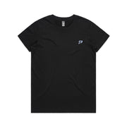 Black women's shirt with PepTalk logomark
