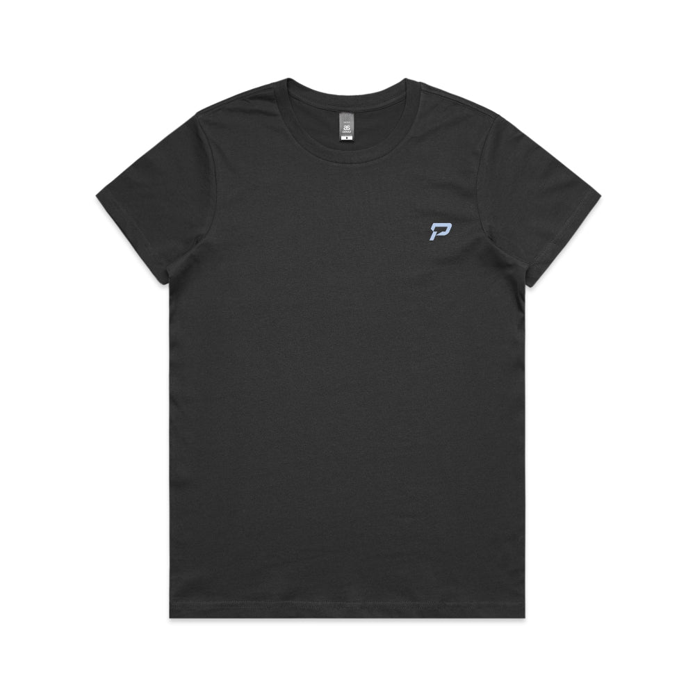 Coal colour women's shirt with PepTalk logomark