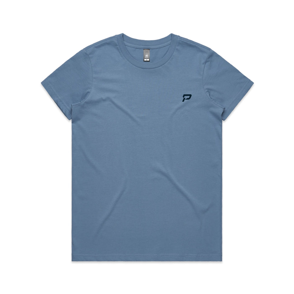 Carolina blue women's shirt with PepTalk logomark