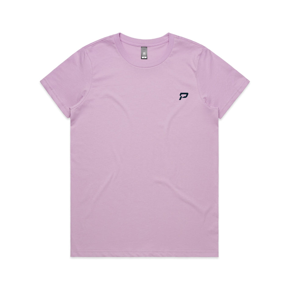 Lavender women's shirt with PepTalk logomark