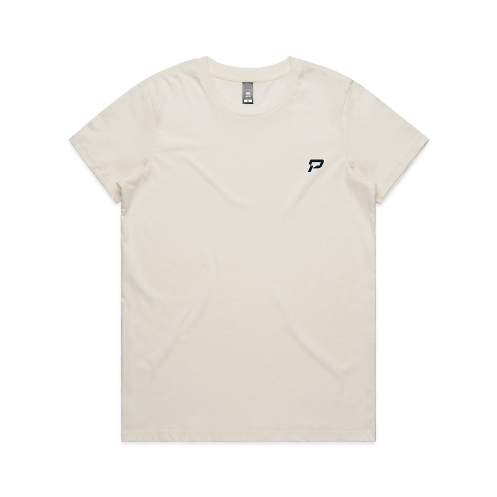 Natural colour women's shirt with PepTalk logomark