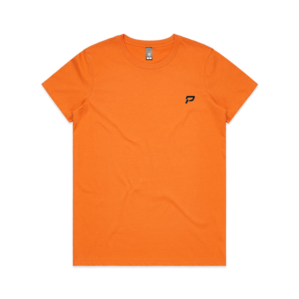 Orange women's shirt with PepTalk logomark