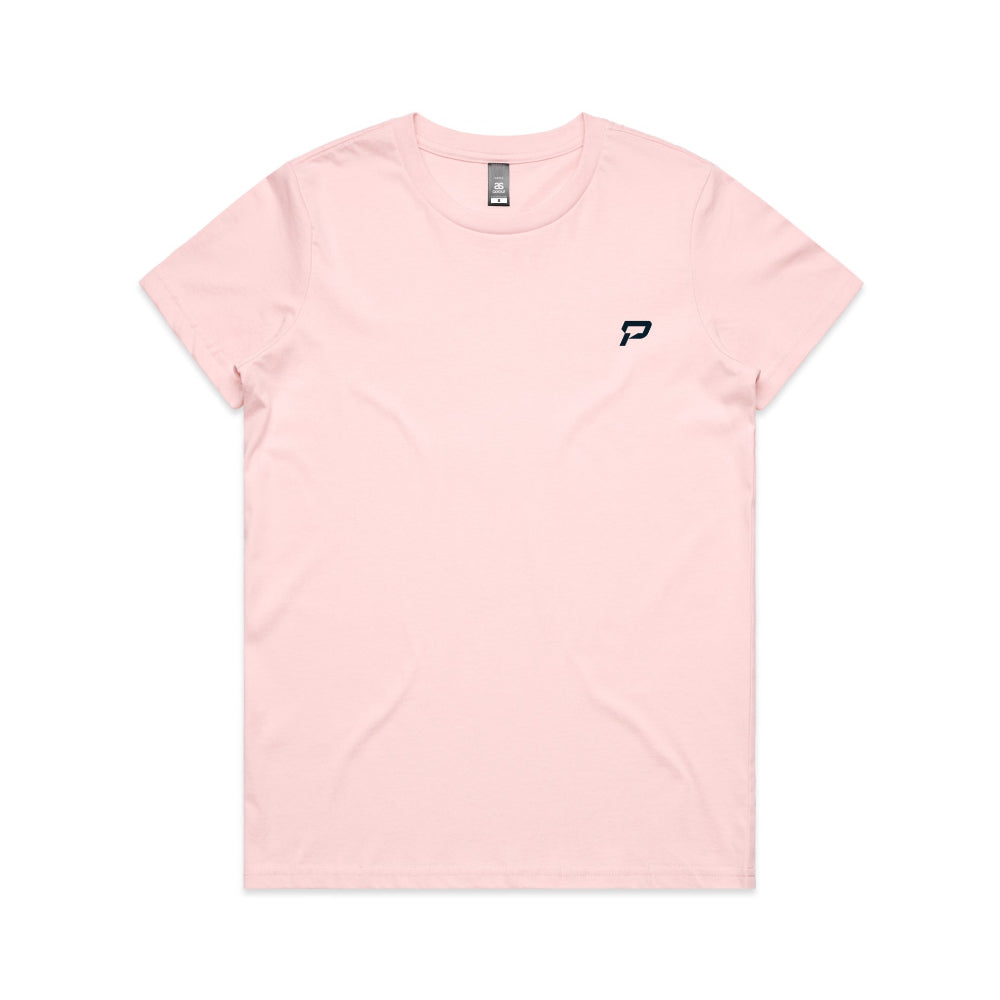 Pink women's shirt with PepTalk logomark