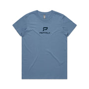 Carolina blue women's shirt with PepTalk portrait logo at the centre