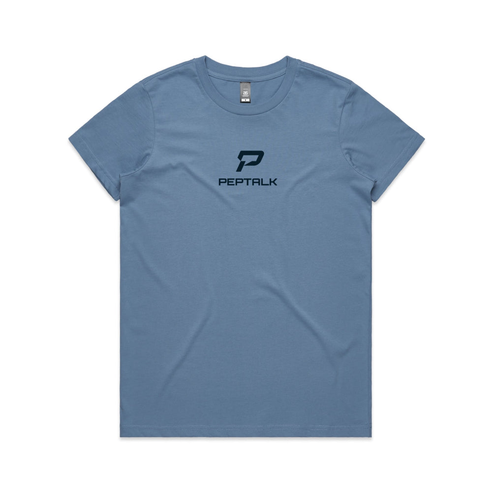 Carolina blue women's shirt with PepTalk portrait logo at the centre