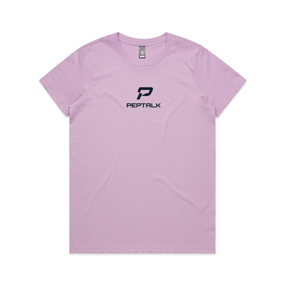 Lavender women's shirt with PepTalk portrait logo at the centre