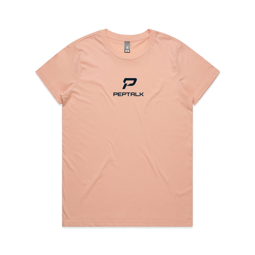 Pale pink women's shirt with PepTalk portrait logo at the centre