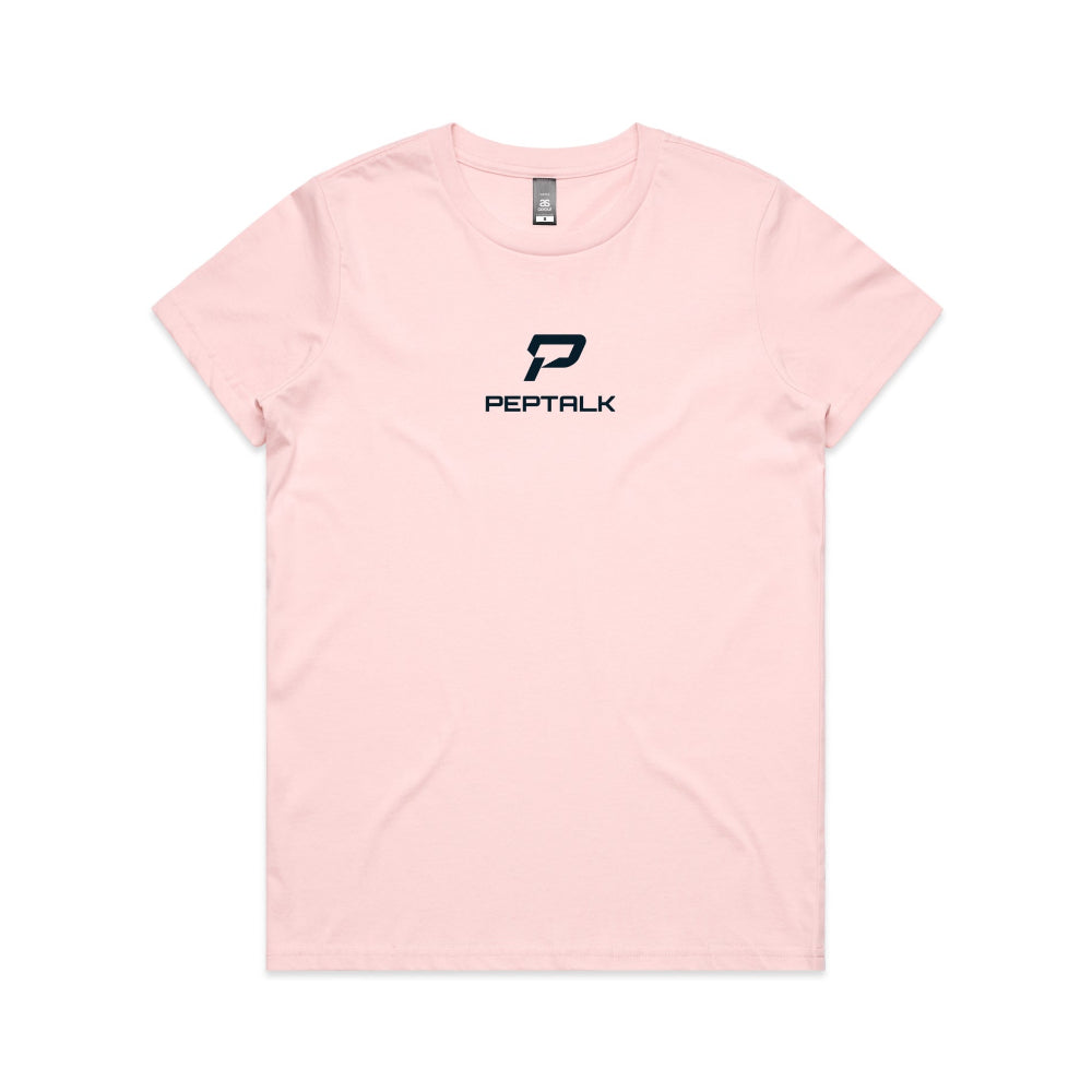 Pink women's shirt with PepTalk portrait logo at the centre