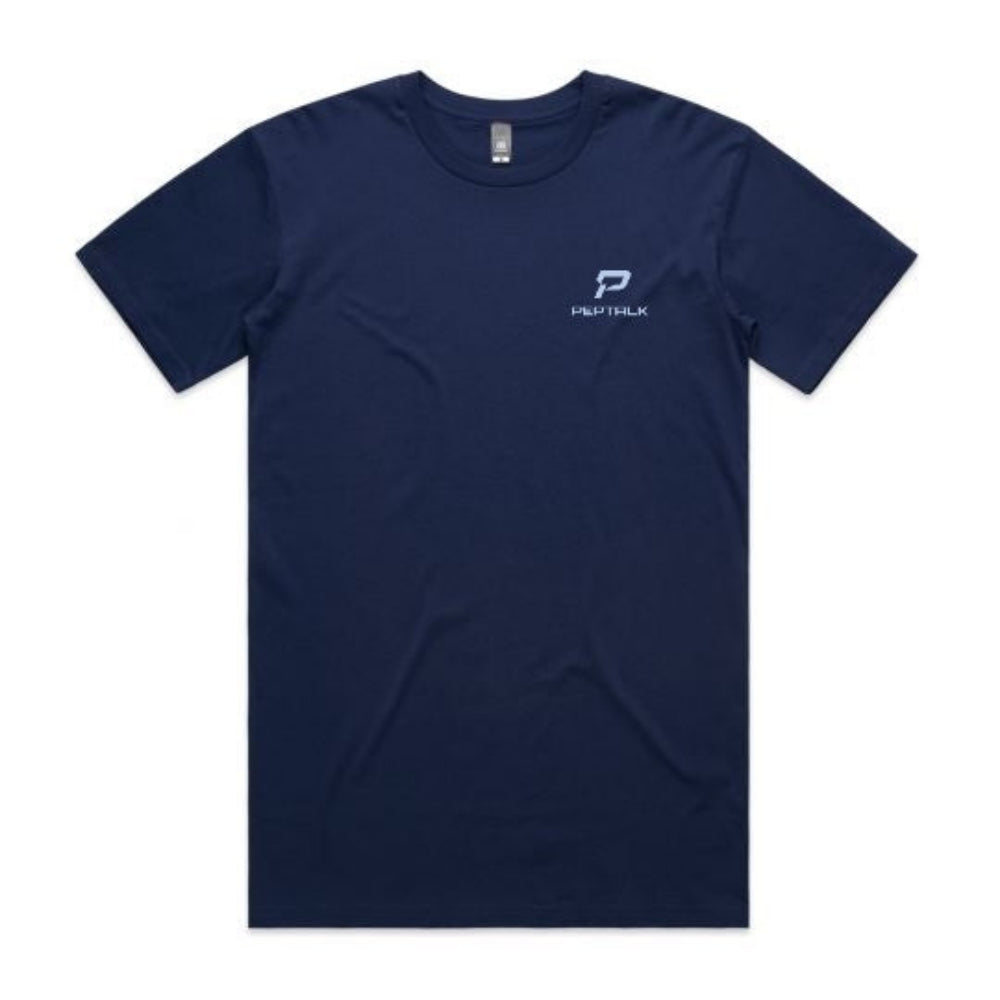 Cobalt colour men's shirt with blue portrait PepTalk logo on white background