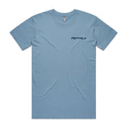 Carolina blue men's tshirt with navy PepTalk logo on white background