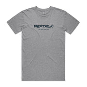 Grey Marle men's tshirt with PepTalk logo and Say What Matters design on white background