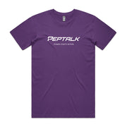 Purple men's tshirt with PepTalk logo and Power Starts Within design on white background