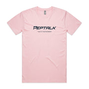 Pink men's tshirt with PepTalk logo and This Is Your Moment design on white background