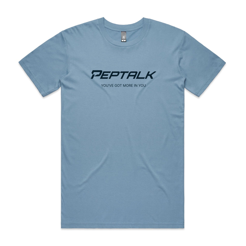 Carolina blue men's tshirt with PepTalk logo and You've Got More In You design on white background