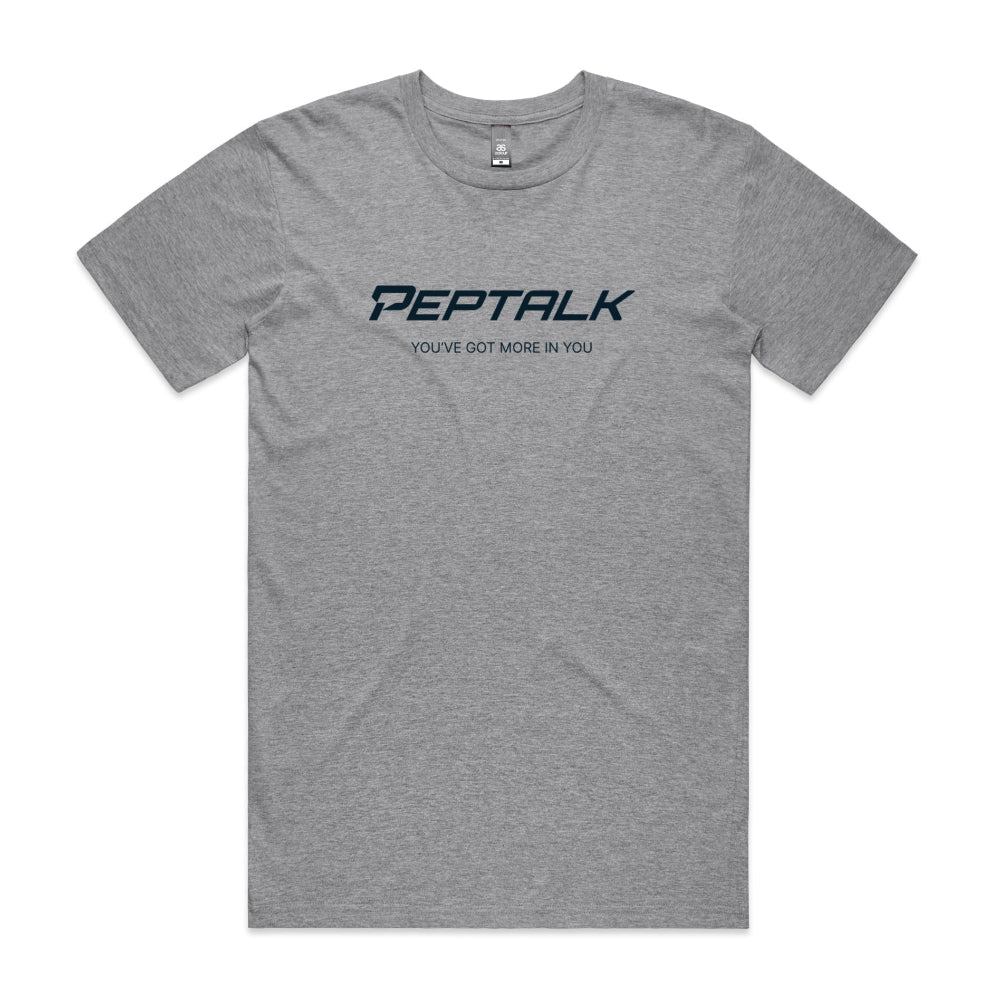 Grey Marle men's tshirt with PepTalk logo and You've Got More In You design on white background