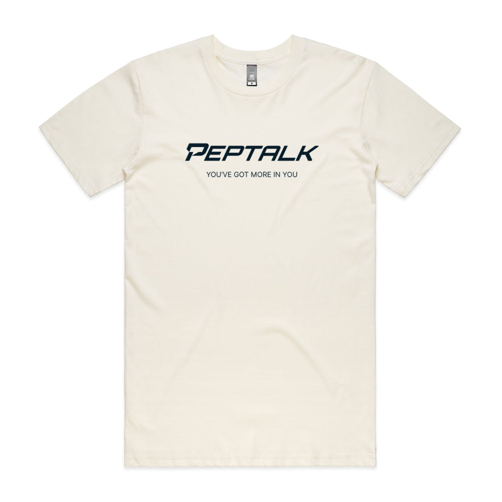 Natural colour men's tshirt with PepTalk logo and You've Got More In You design on white background