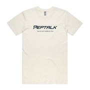 Natural colour men's tshirt with PepTalk logo and You've Got More In You design on white background