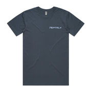 Petrol blue men's t-shirt with light blue 'Peptalk' logo on a white background