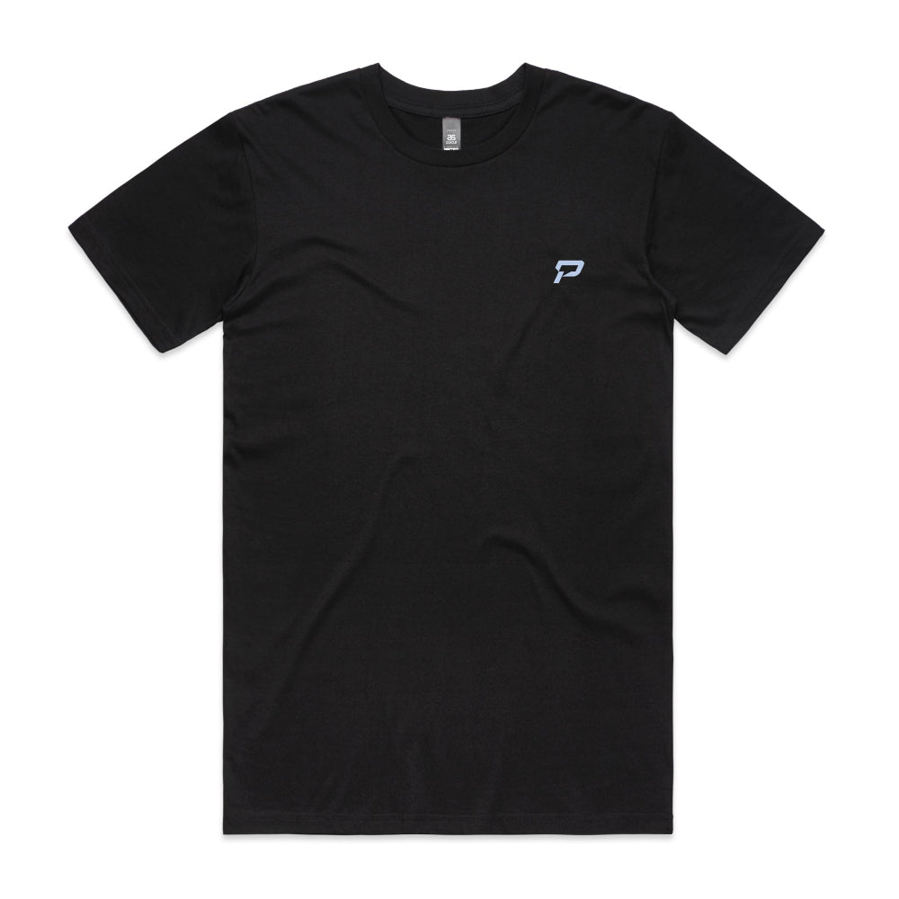 Black men's shirt with PepTalk logomark