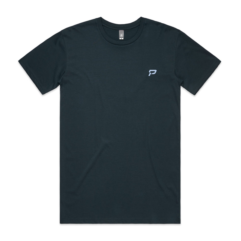 Indigo men's shirt with PepTalk logomark