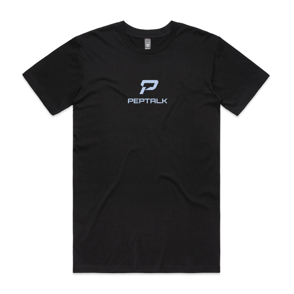 Black men's shirt with PepTalk portrait logo at the centre