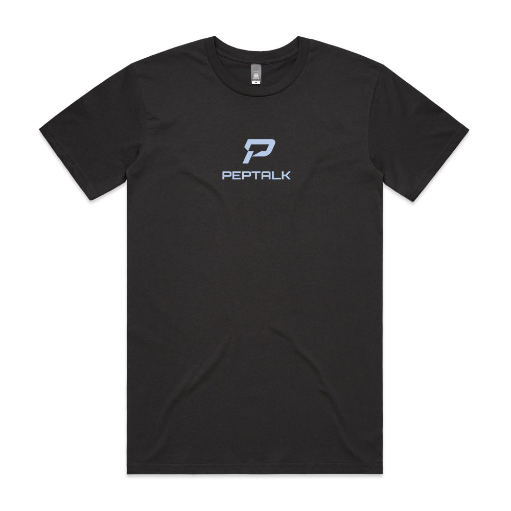 Coal colour men's shirt with PepTalk portrait logo at the centre