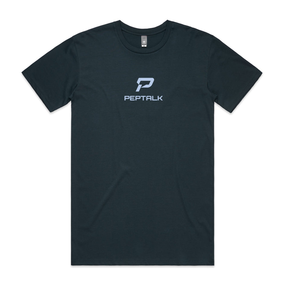 Indigo men's shirt with PepTalk portrait logo at the centre