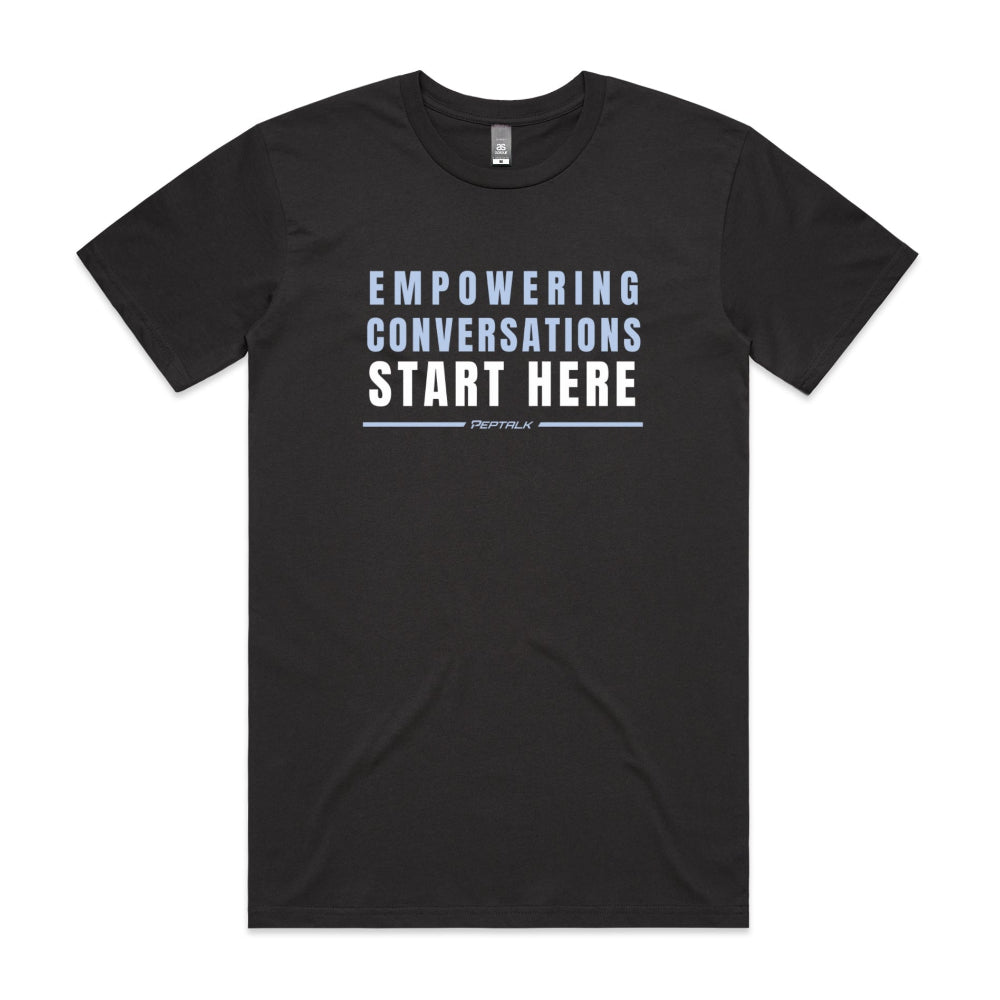 Coal men's shirt with "Empowering Conversations Start Here" design