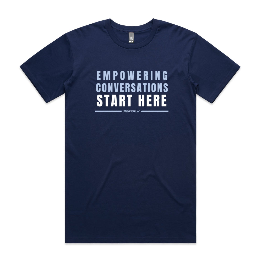 Cobalt men's shirt with "Empowering Conversations Start Here" design