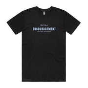 Black men's shirt with "Encouragement Anytime Anywhere" design