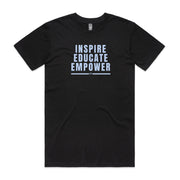 Black men's shirt with "Inspire Educate Empower" design