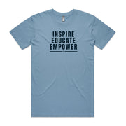 Carolina blue men's shirt with "Inspire Educate Empower" design