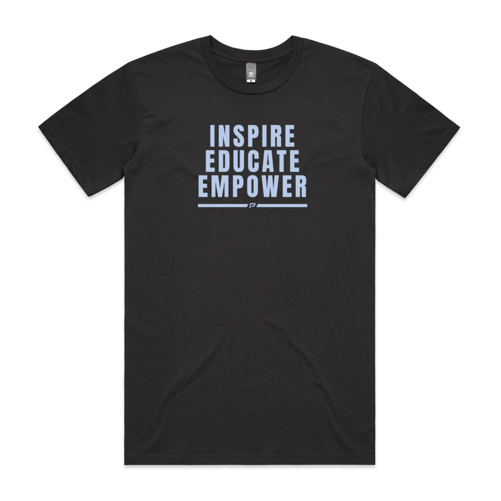 Coal men's shirt with "Inspire Educate Empower" design