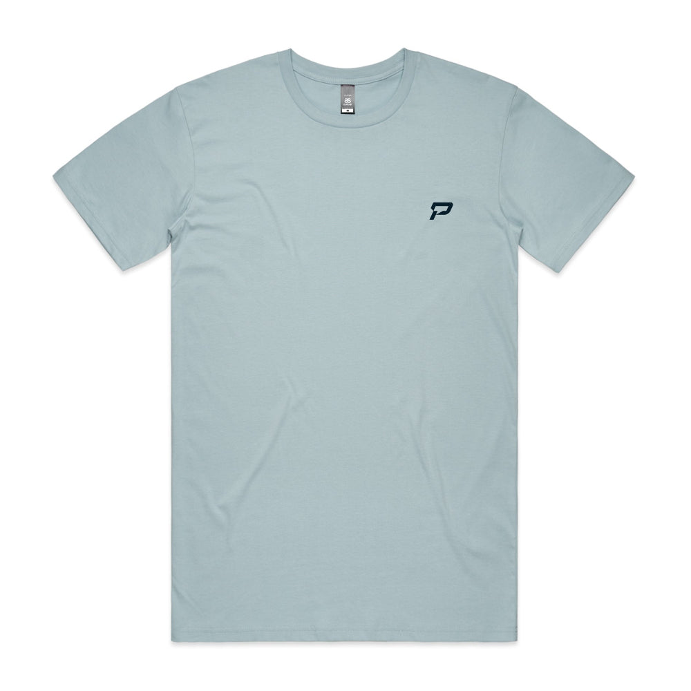 Pale blue men's shirt with PepTalk logomark