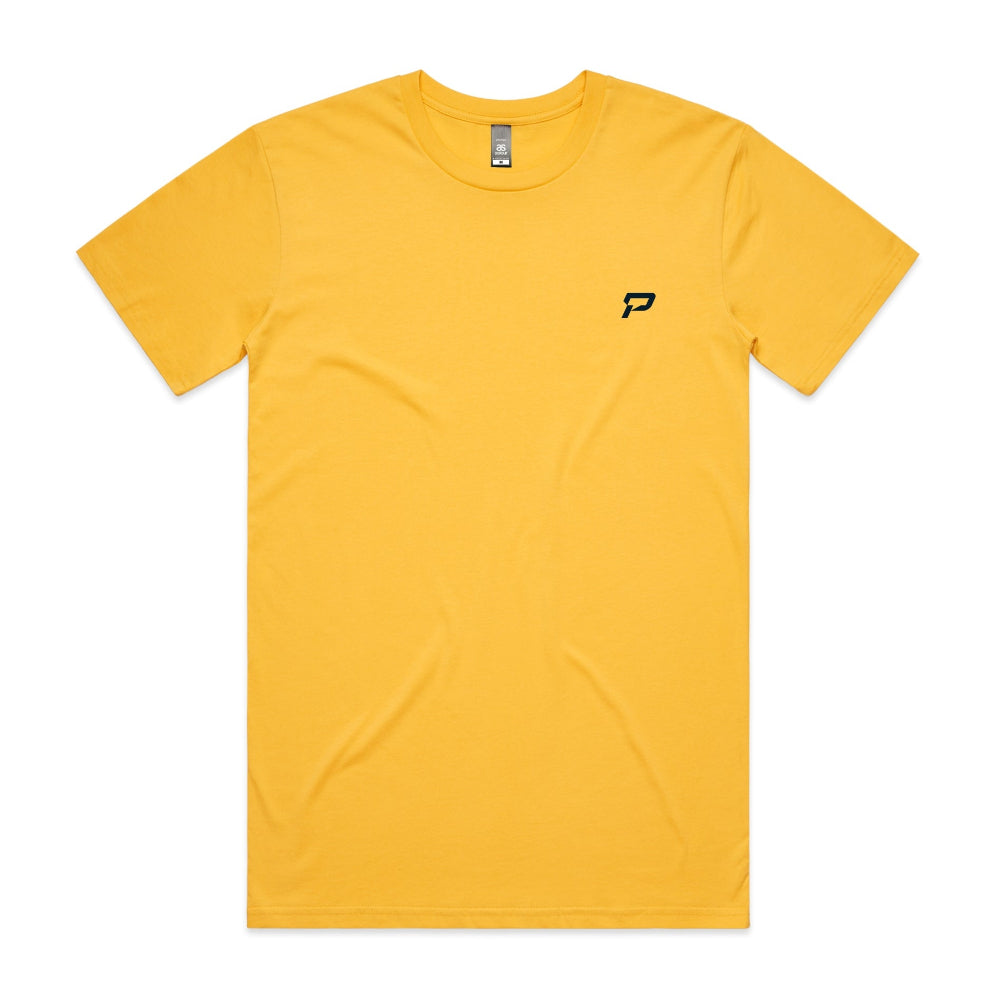 Yellow men's shirt with PepTalk logomark
